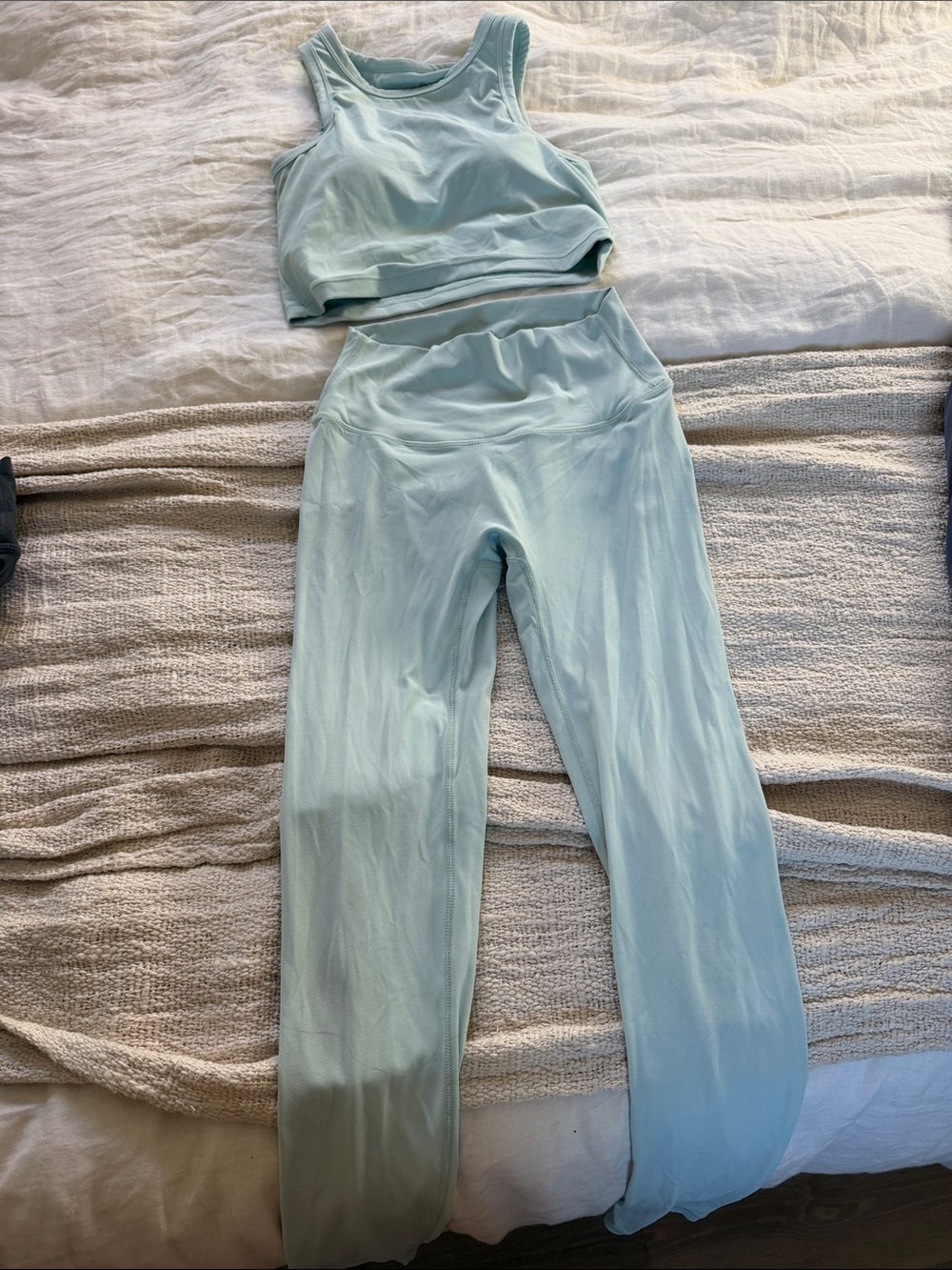 Paragon Women’s High-Waist Soft Stretch Pants and Crop Tank Set - Light Blue